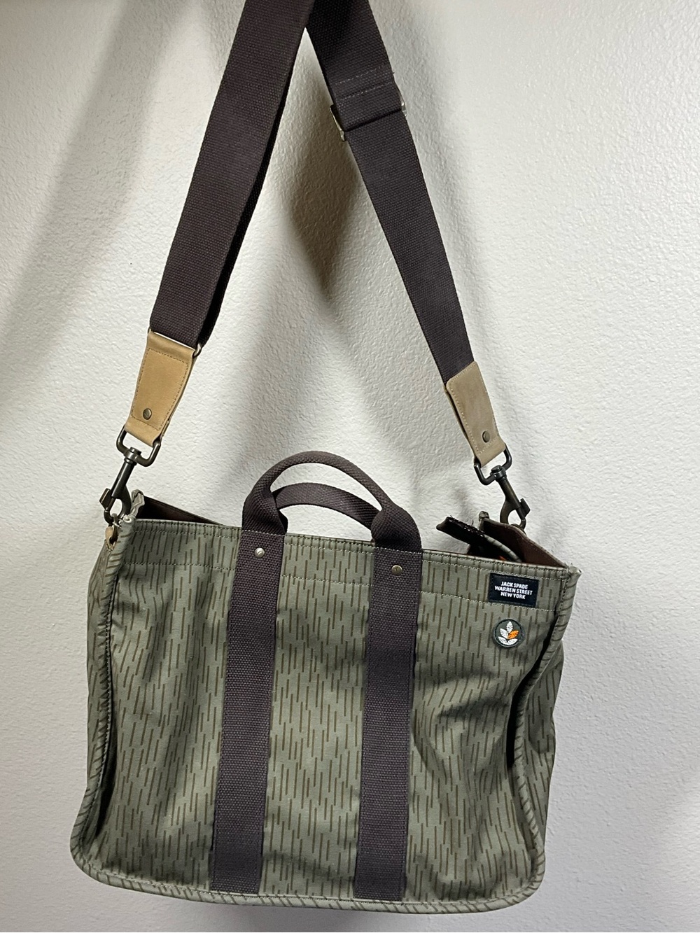 Jack Spade Warren Street Green Canvas Messenger Tote Bag with
